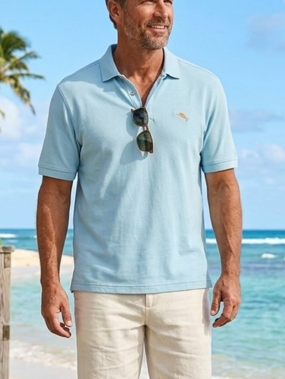 Tommy Bahama Men's Polo Shirt Size S Light Blue Pima Cotton Short Sleeve Casual